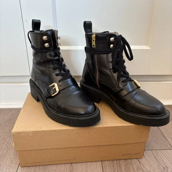 All Saints Donita Leather Ankle Combat Boots - Picture 1 of 15